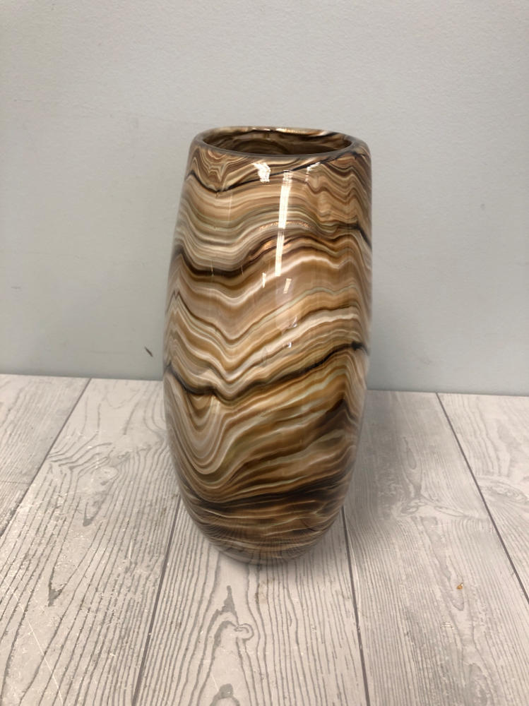 Zorza Mocha Swirl Vase Made in Poland Illusion of Sand Flecks of Gold Glitter
