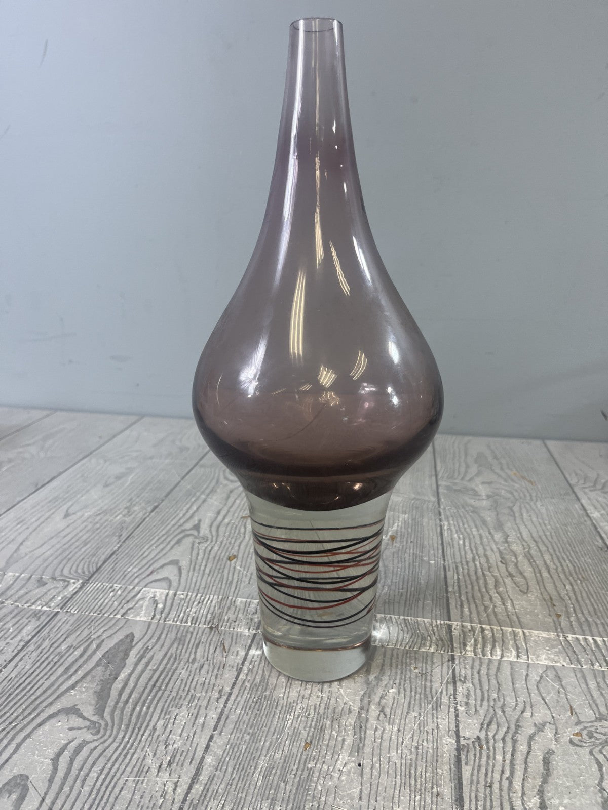 Midcentury Inspired Purple Art Glass Heavy Vase Purple Swirl Detail Modern