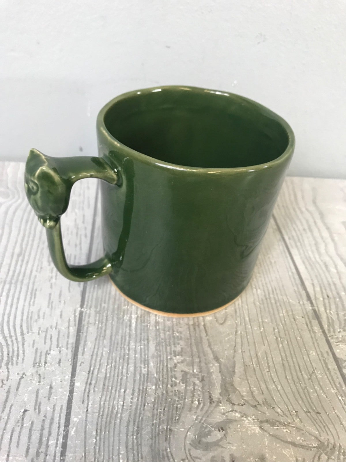 Green Anthropologie Visionary "Thinker" Mug - Green Mug With Owl on Handle