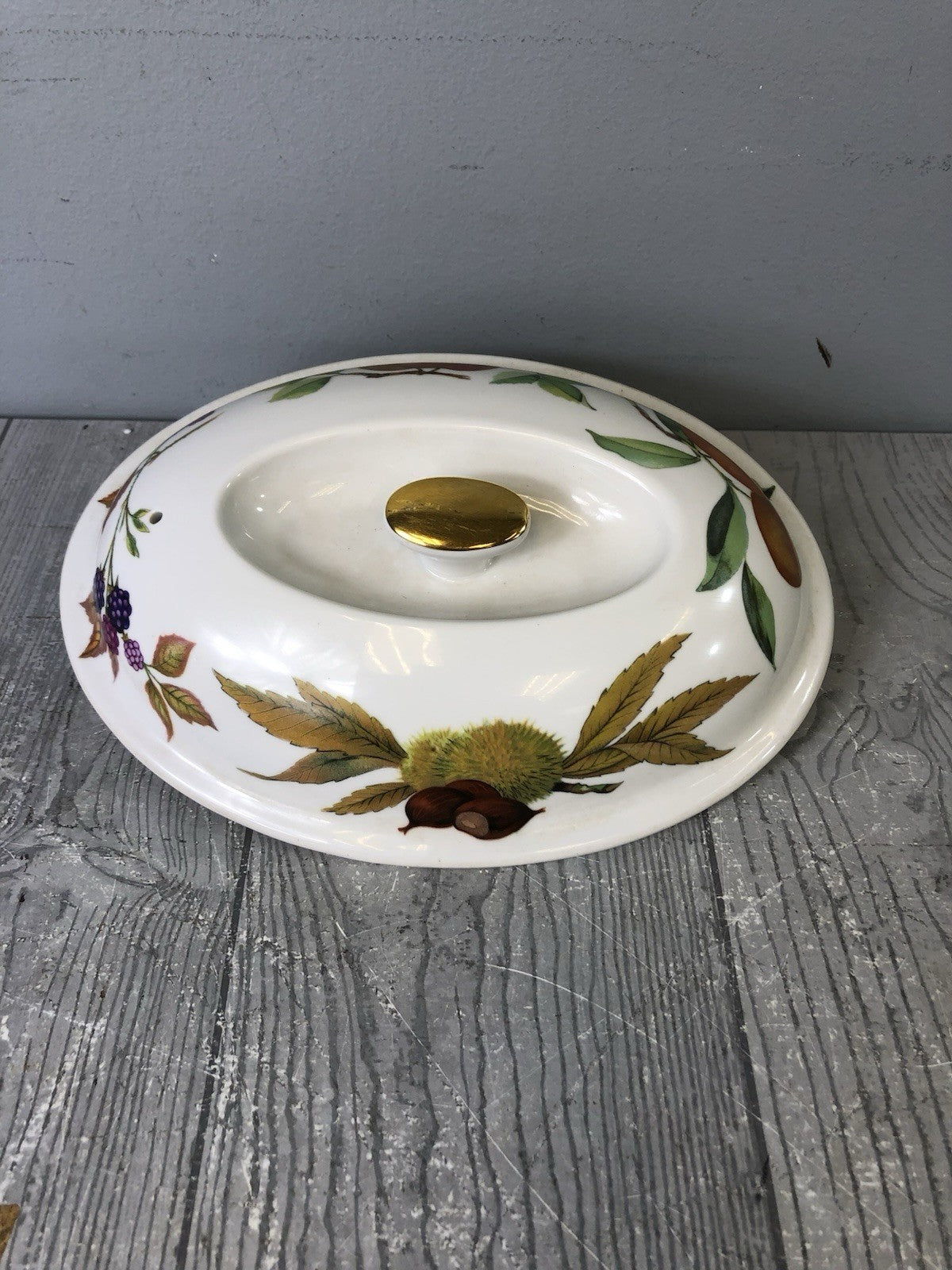 Vintage Royal Worcester Evesham Gold Fine Porcelain Oval Lidded Casserole Dish