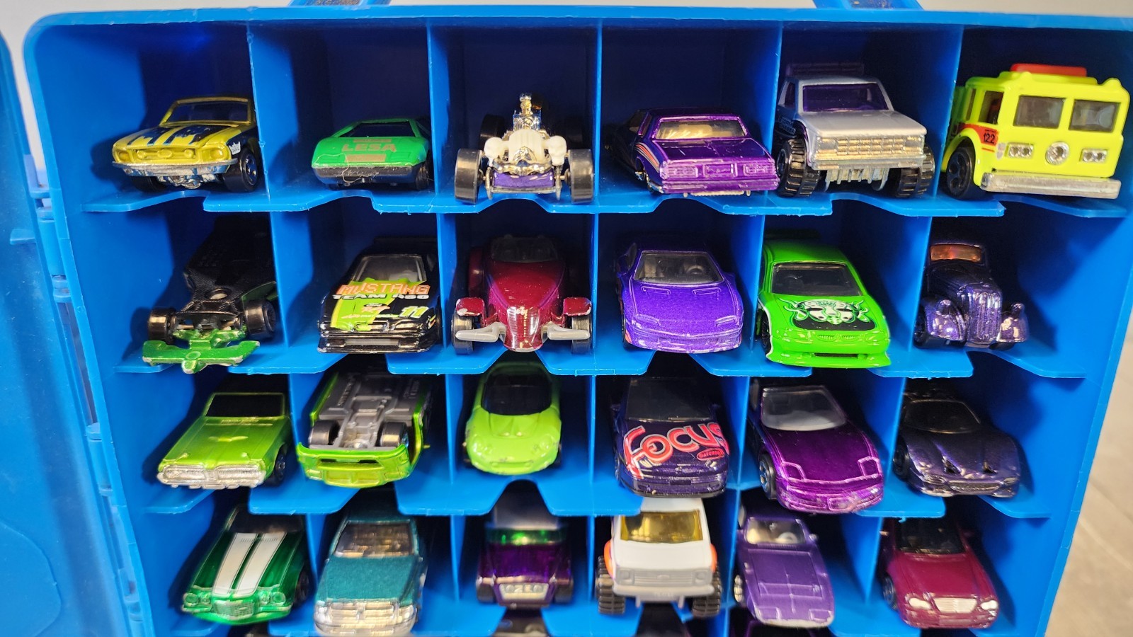 Mattel Hot Wheels Blue 48 Car Carrying Case Filled with 56 Cars! 2000s (Box 4)