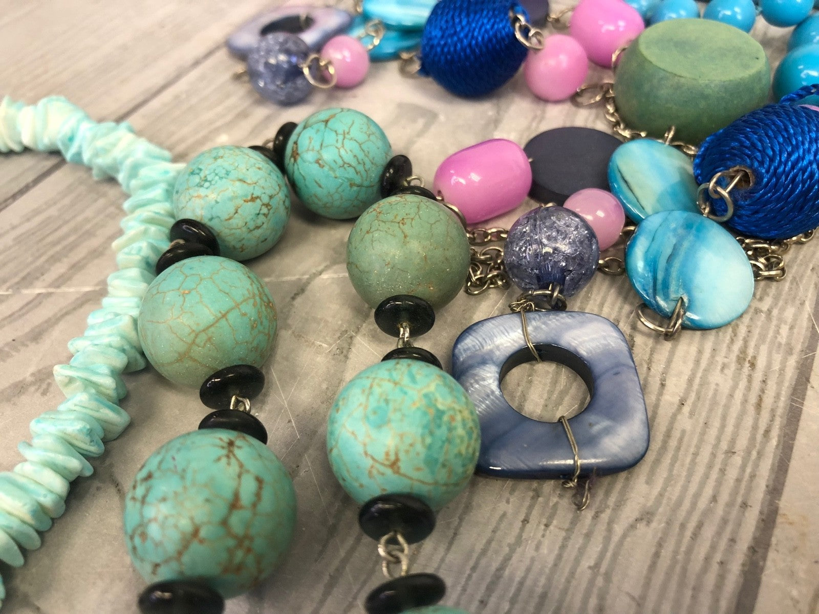 1.8 Pound Lot of Assorted Beaded Costume Necklaces- Different Colors and Styles