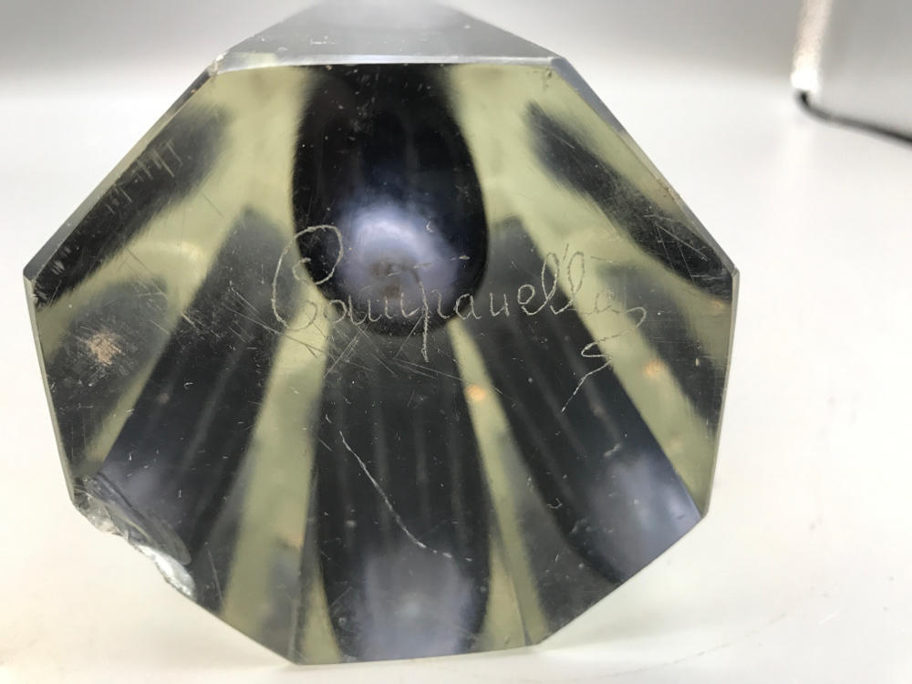 70s Fabio Poli Like Hexagonal Glass Vase in Blue