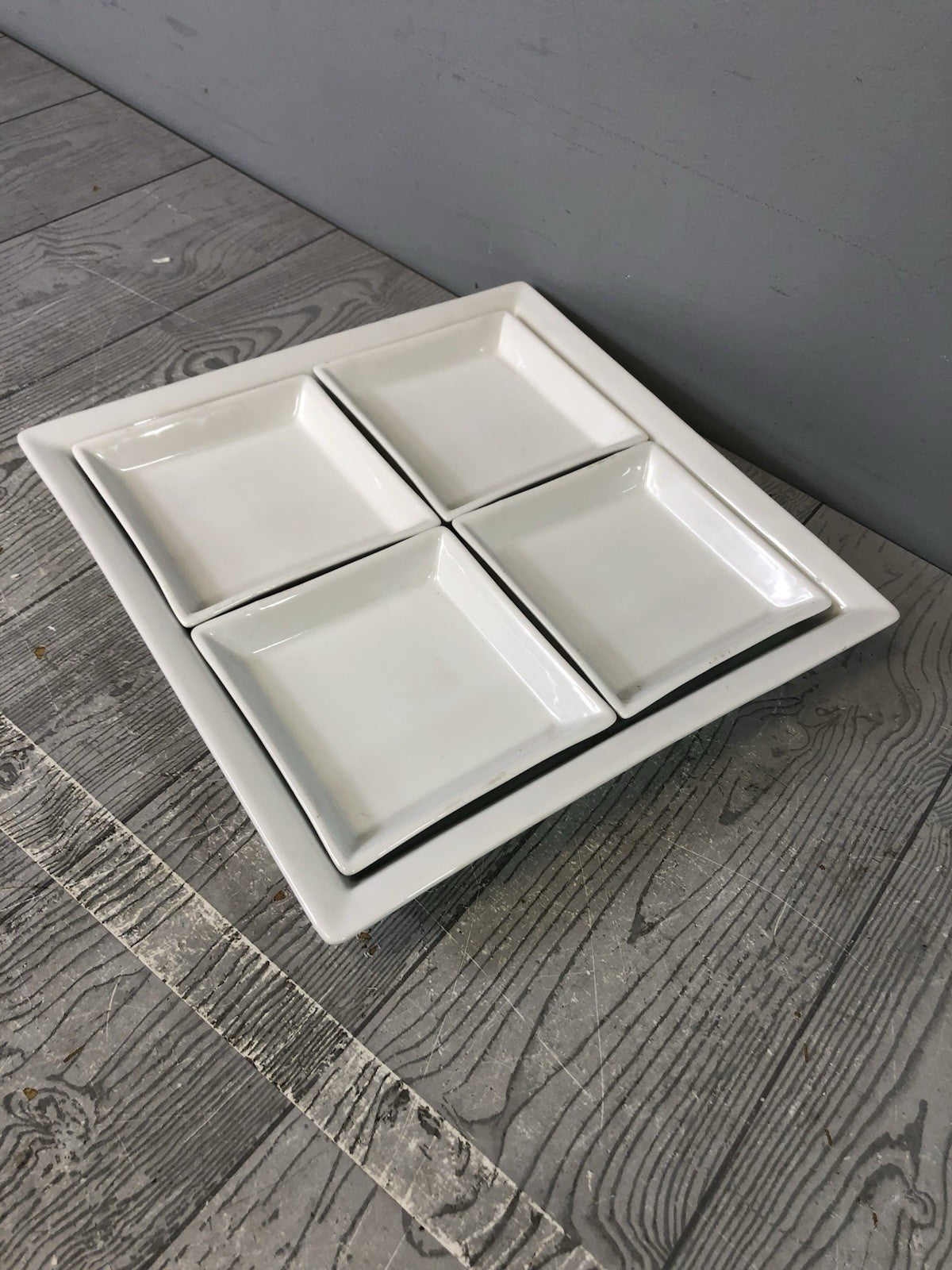 Crate & Barrel White Serving Plates - One Large Plate and Four Small Plates