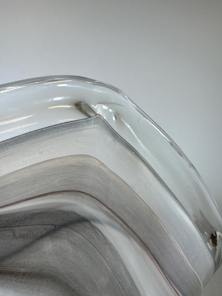 MURANO GLASS VASE - ITALY WHITE GRAY UNIQUE OPEN PETAL ART VASE - 16.5'' TALL