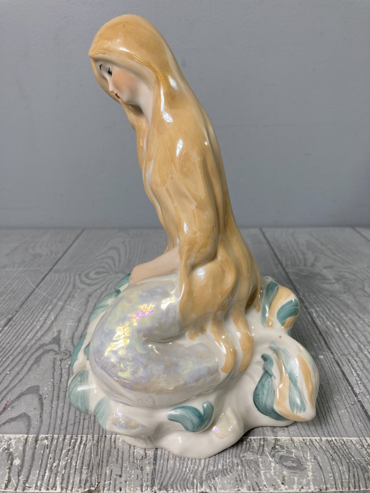 Vintage 70-80s Soviet Porcelain Figurine Mermaid With Pastel Tail Kyiv Kiev