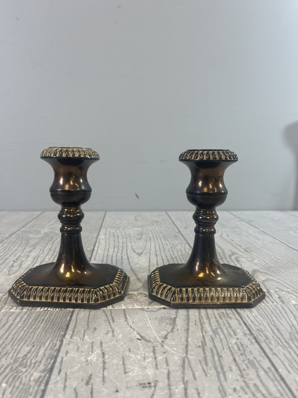 Vintage Pair of Midcentury Modern Brass Candlesticks Candle Holders Ornate