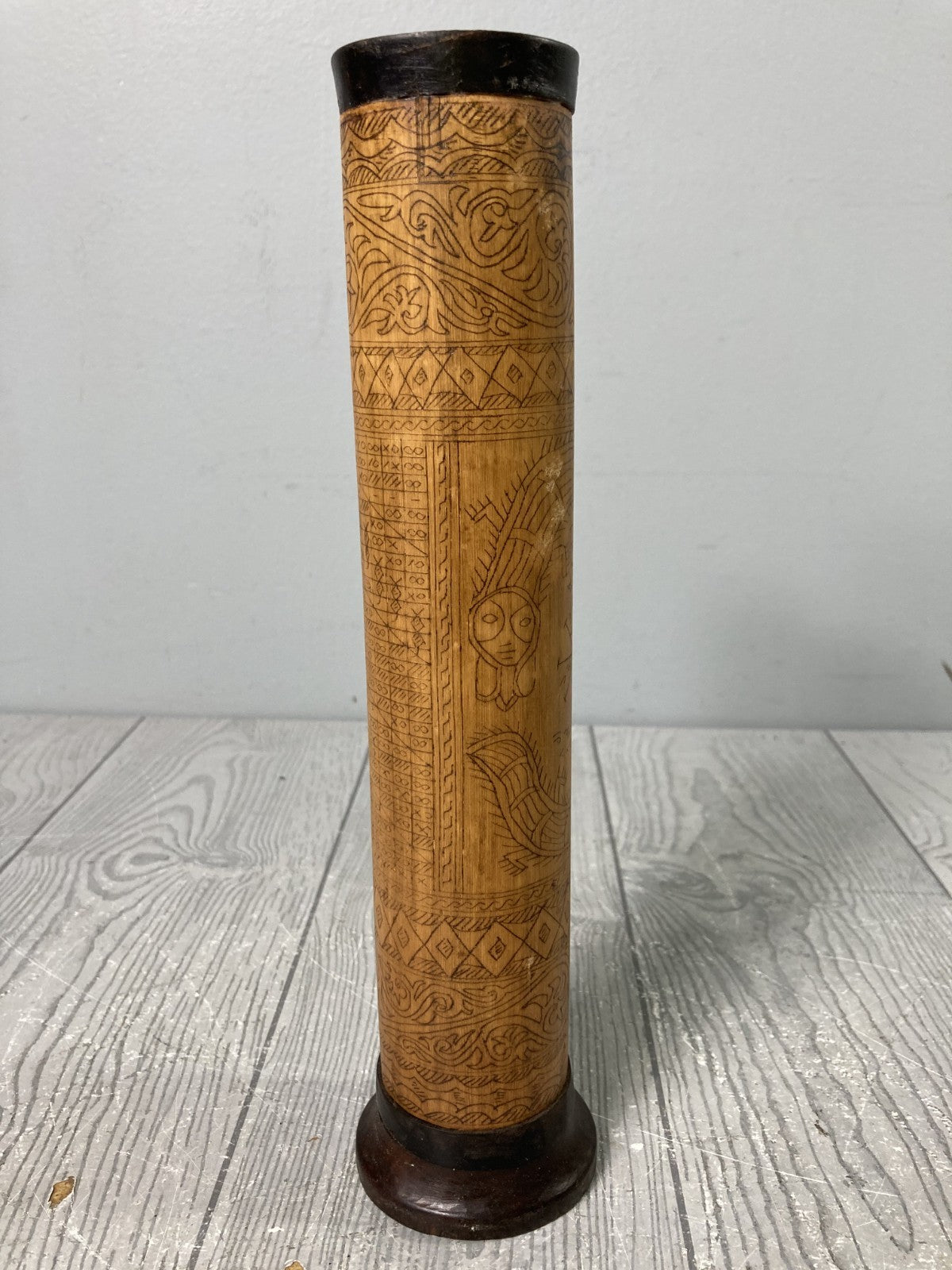 Engraved Bamboo Cylinder Vase/Holder Divinatory Lunar/Star Calendar Toba Batak