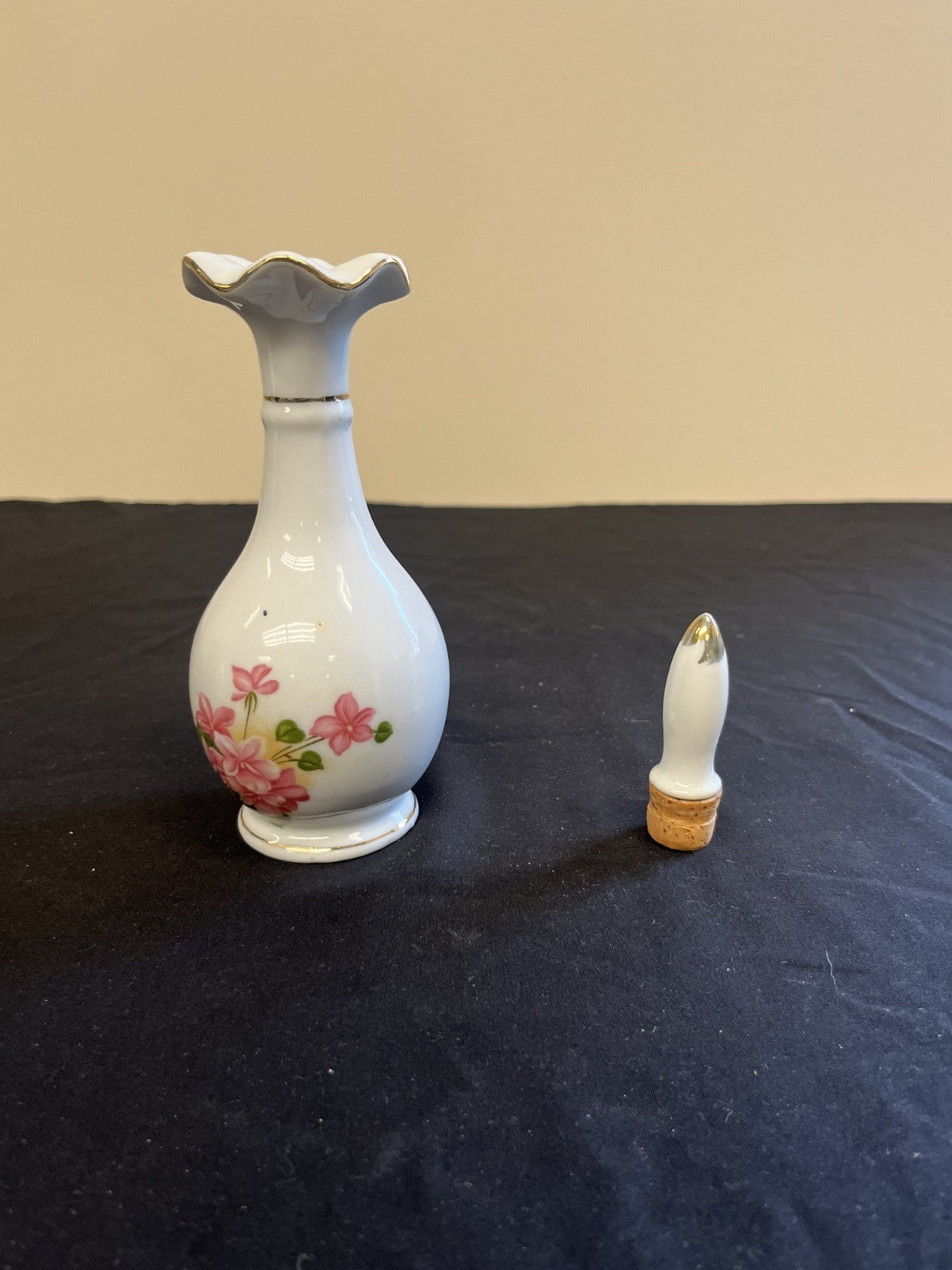 Vintage Pair of Floral Nasco Japan Porcelain Perfume Bottles with Stoppers
