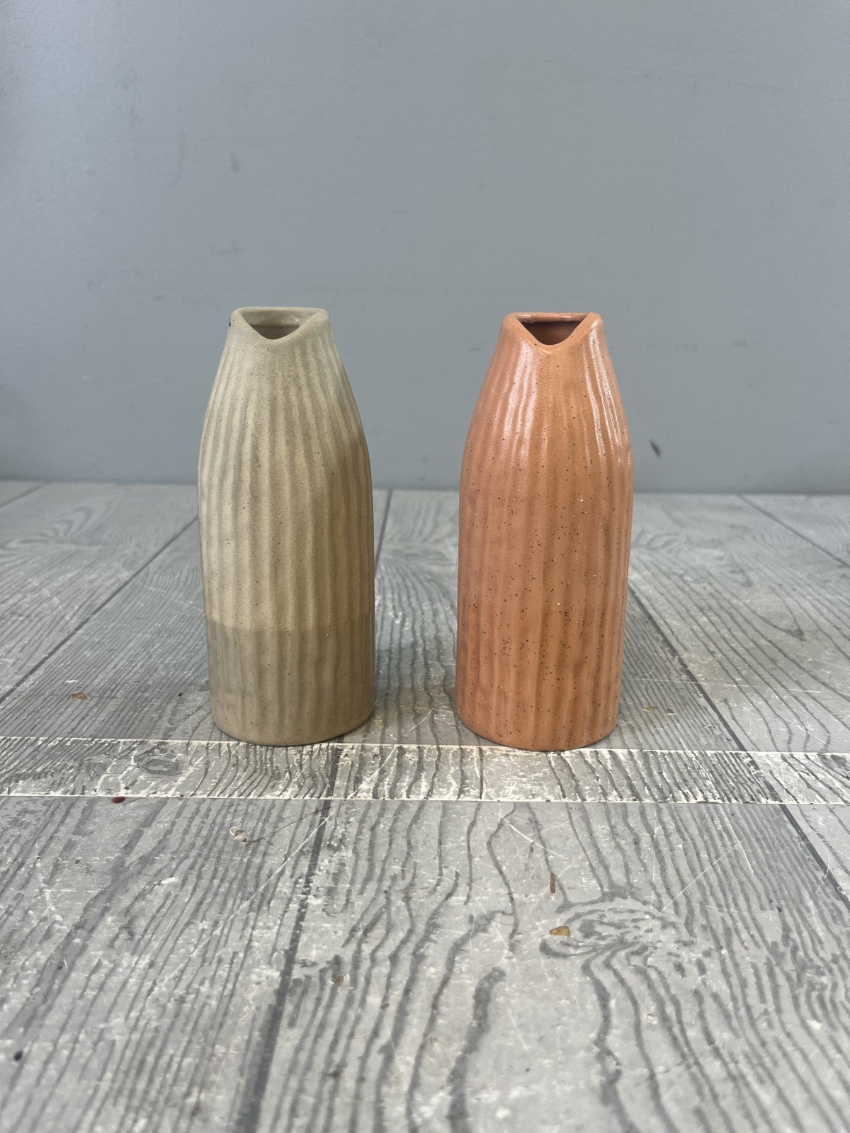 Pair of Anthropologie Bud Vases Small Stone Ware Ceramic Terracotta