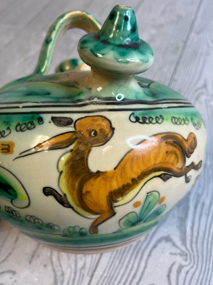 Botijo Water Cooling Container Spain Traditional Clay Pottery Blues and Greens