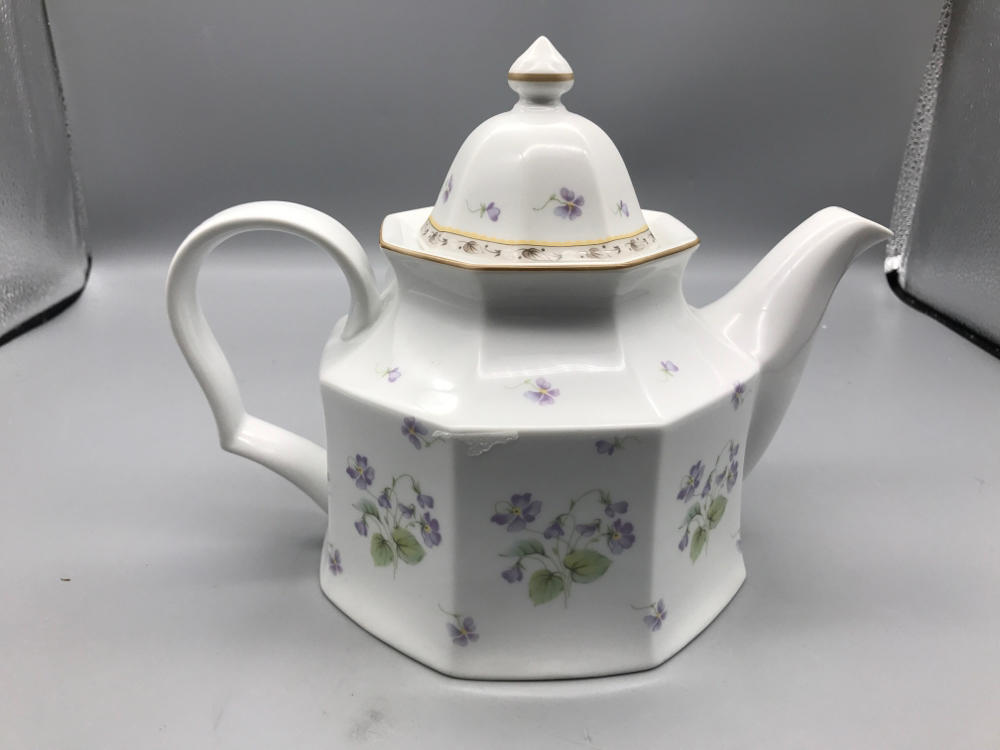 Teapot & Lid in Gracious Pattern Purple Floral Pattern by Christopher Stuart