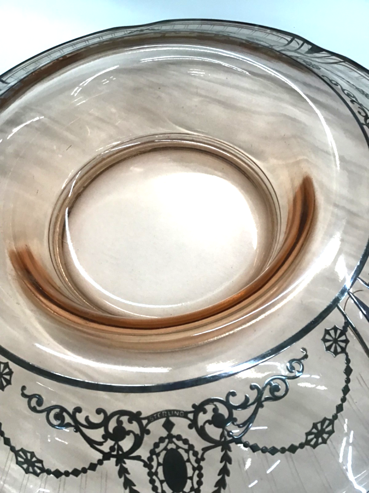 Vintage Pink Depression glass Etched Floral Pattern Bowl