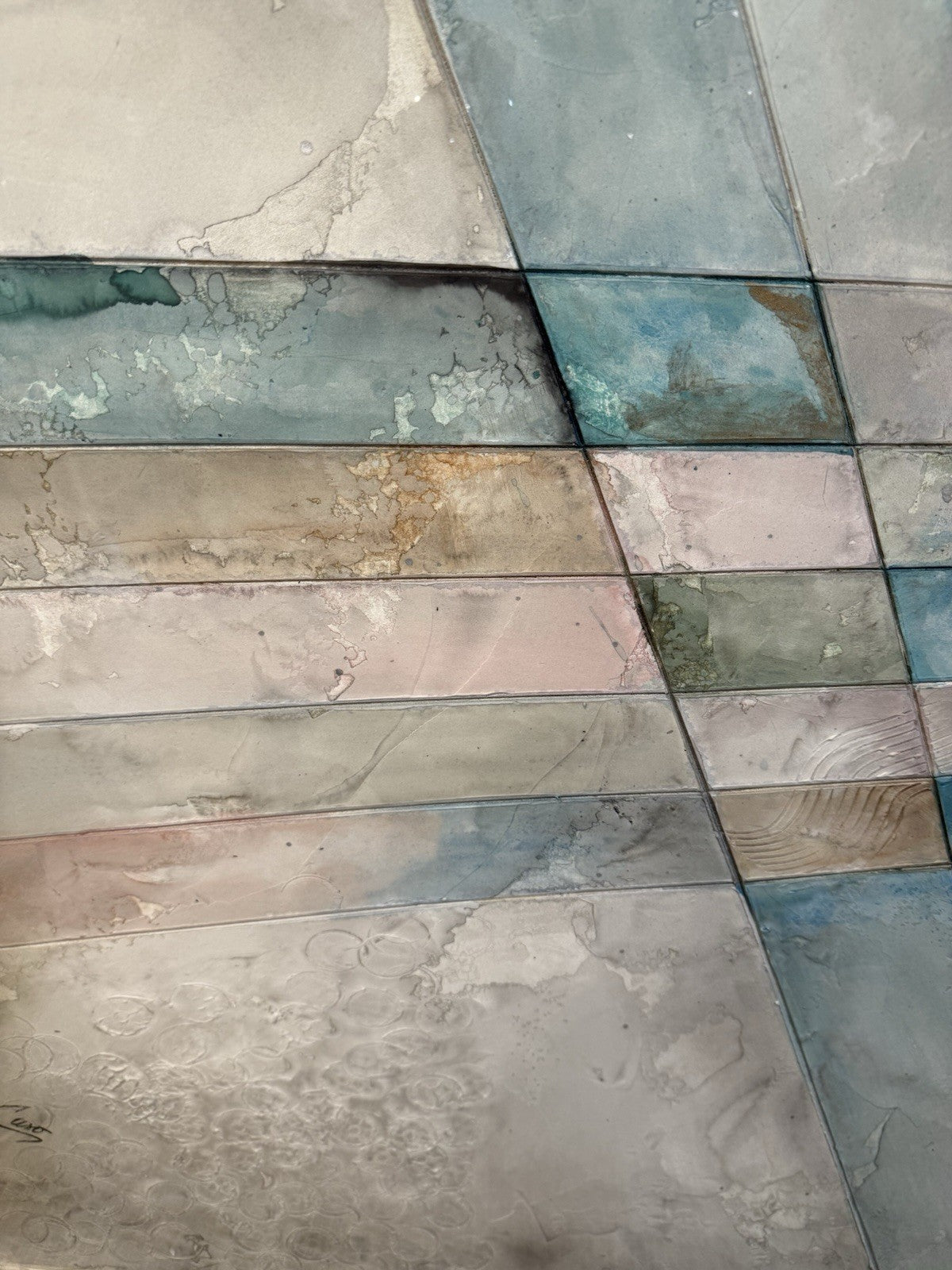 Mixed Media Art In The Style Of Michel De Caso Signed Abstract Geometric Pastels