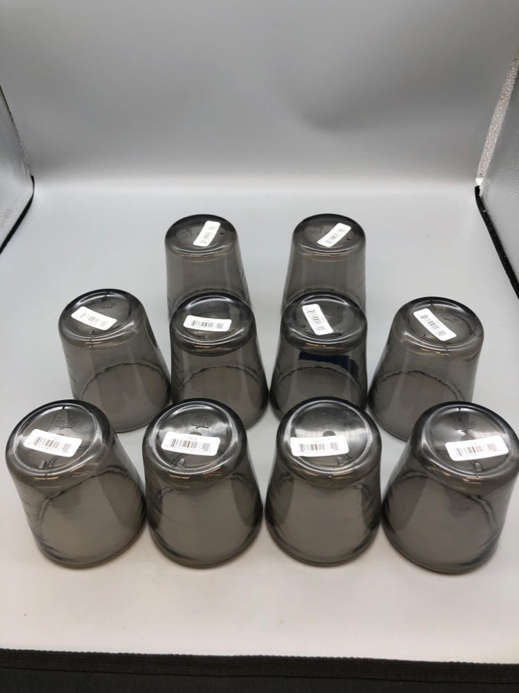 Set of 10 Bon Chef Plastic Cups 14 Oz. 3-1/2" Dia. X 4-1/4"H Smoke Gray Black