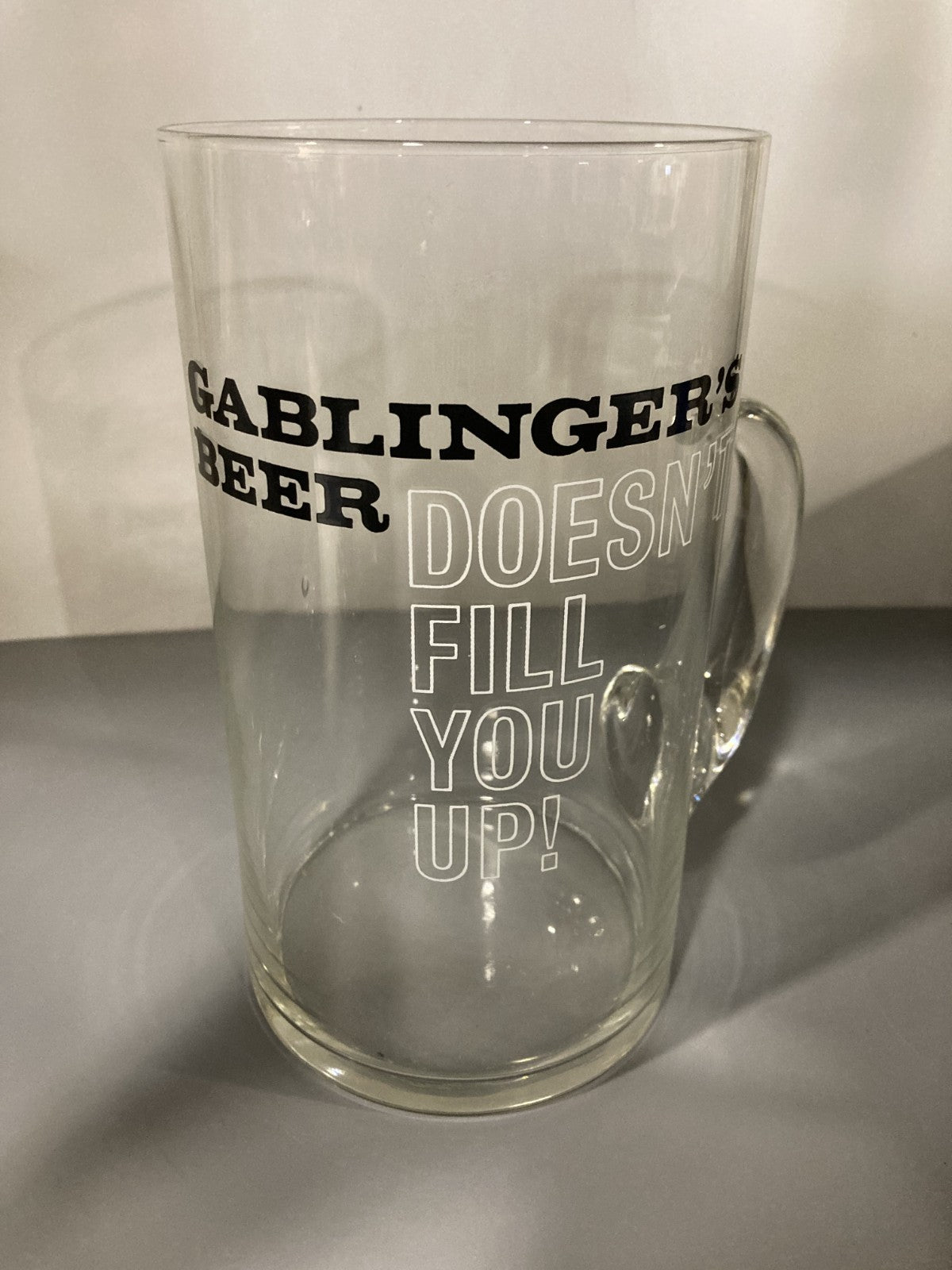 Vintage Collectible Glass Stein/Mug Gablinger's Beer Doesn't Fill You Up 78oz!