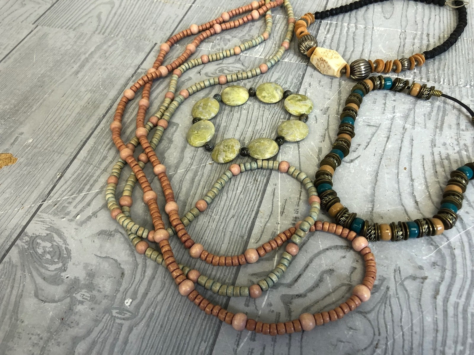 1.8 Pound Lot of Earth Tone Necklaces and Bracelets- Costume Jewelry Mixed Bag