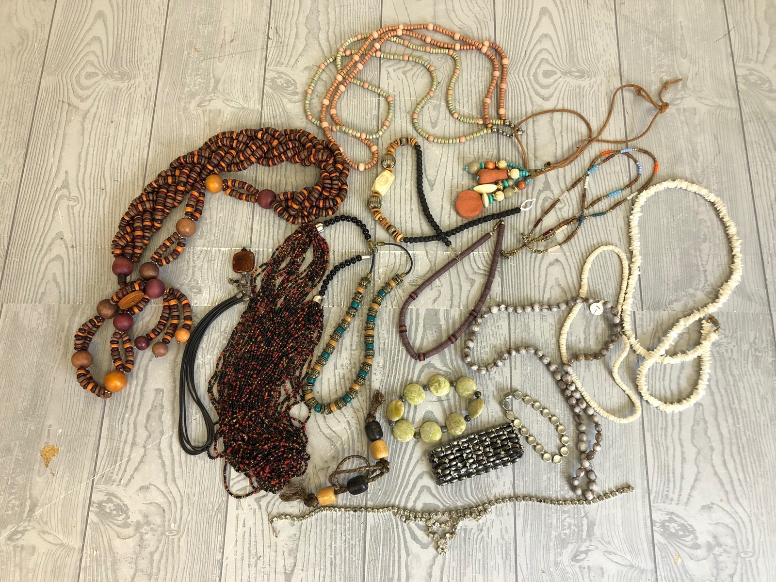 1.8 Pound Lot of Earth Tone Necklaces and Bracelets- Costume Jewelry Mixed Bag