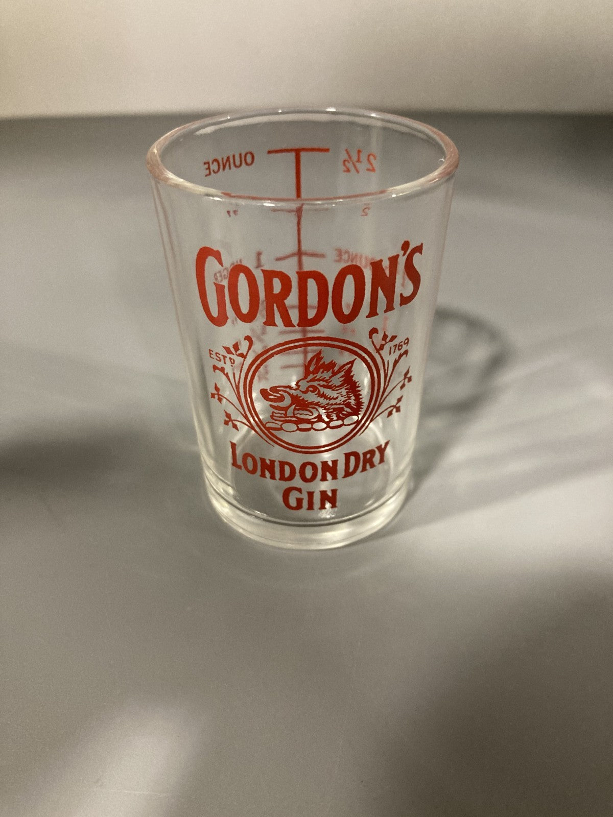 Vintage Collectible Shot Glass Jigger/Perfect Pour Measure Gordon's London Dry G