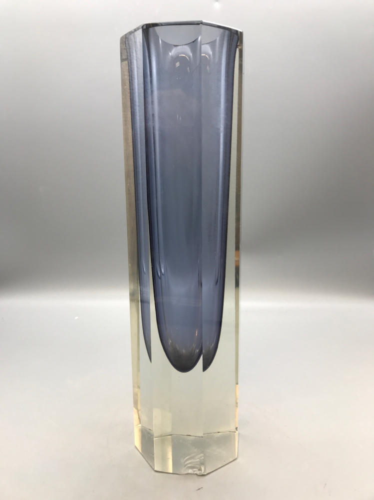 70s Fabio Poli Like Hexagonal Glass Vase in Blue