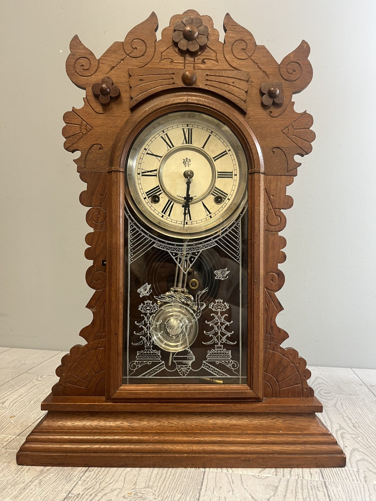 Waterbury Walnut Time and Strike Shelf Clock Untested Sold As Is
