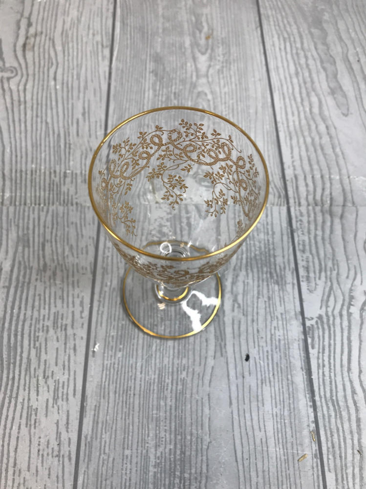 Set of 6 Elegant Gold Floral Wine Glasses - Rope and Vines Designs - Kitchen