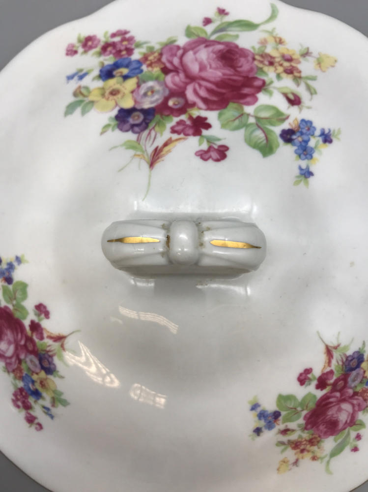 Favolina Poland Soup Tureen with Ladle - White w/ Floral Designs and Gold Trim