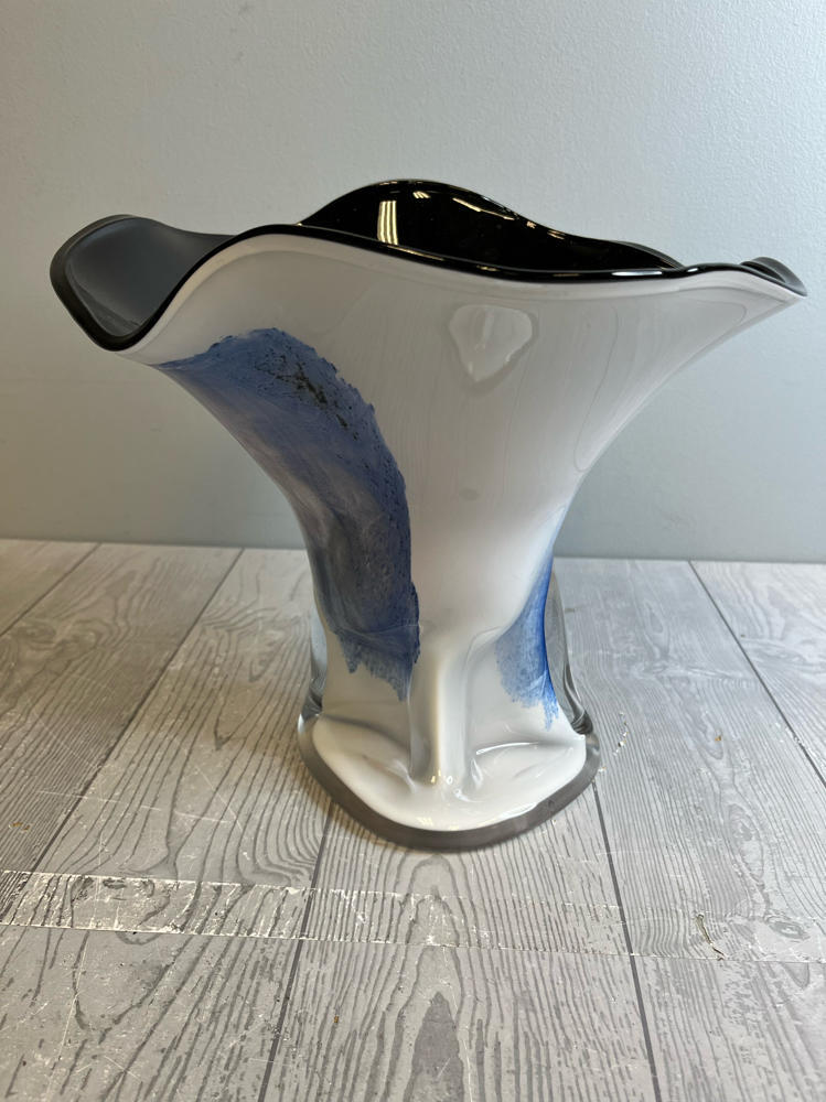Vulcan Free Form Art Glass Vase Made Poland Black Purple Pink White Blue Mauve