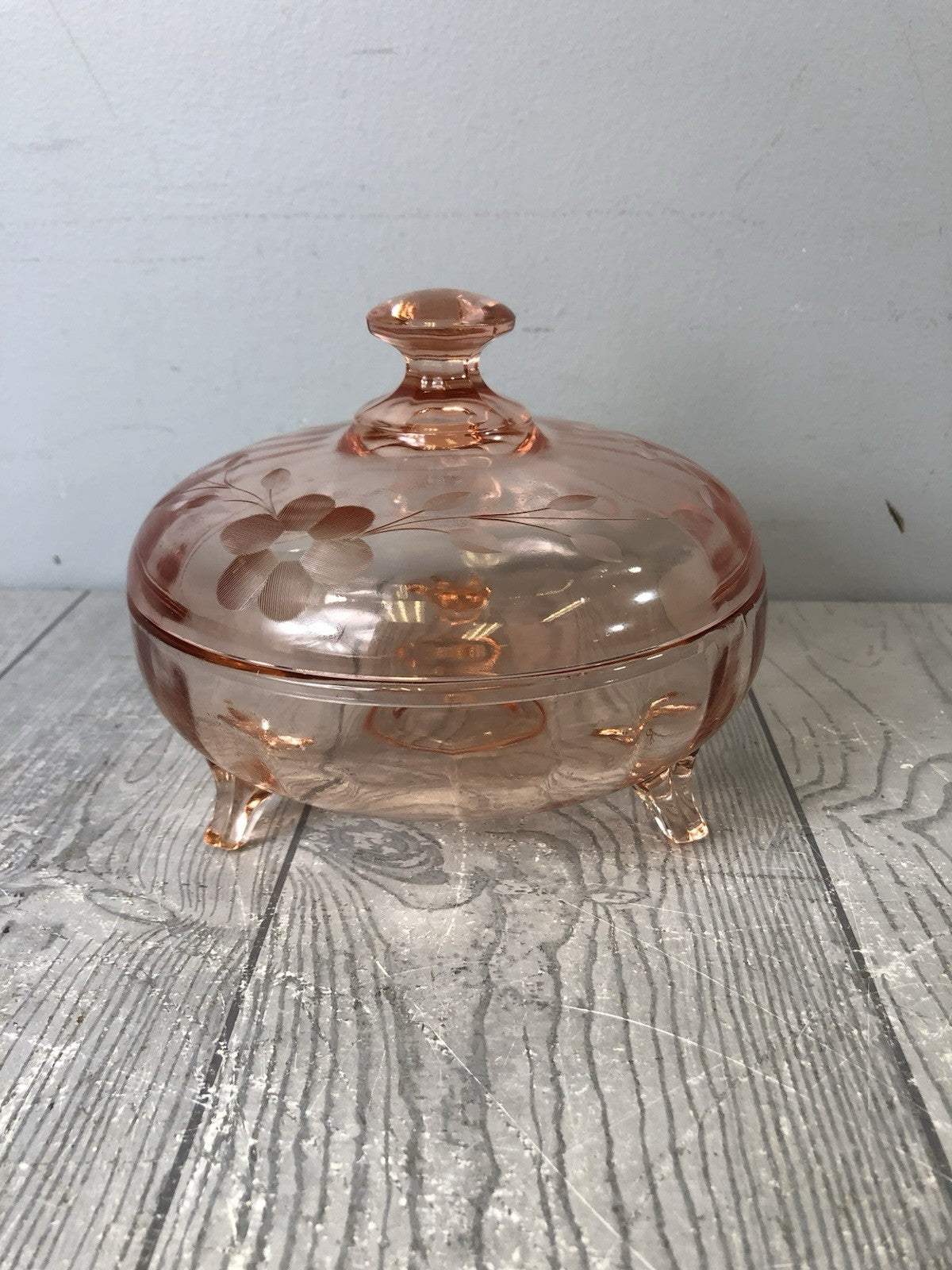 Light Pink Decorative Trinket Bowl for Home Decor - Floral Designs - W/ Lid