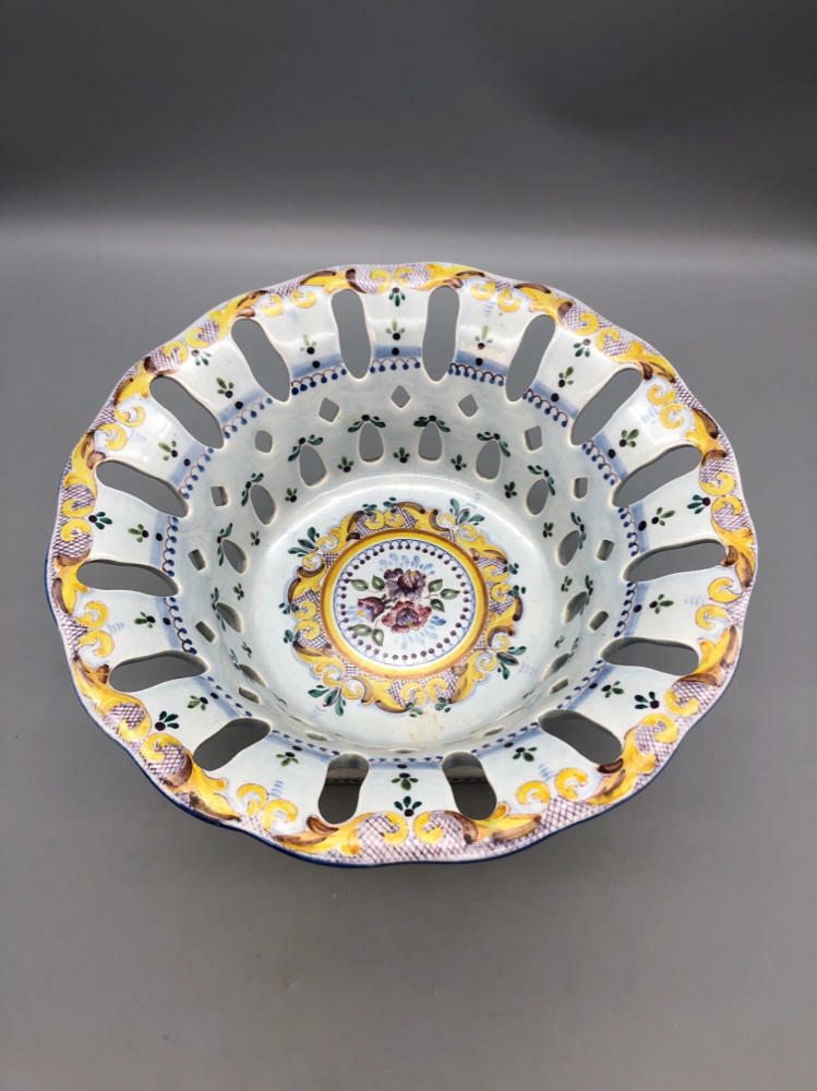 tall floral bowl with cutouts purple and yellow