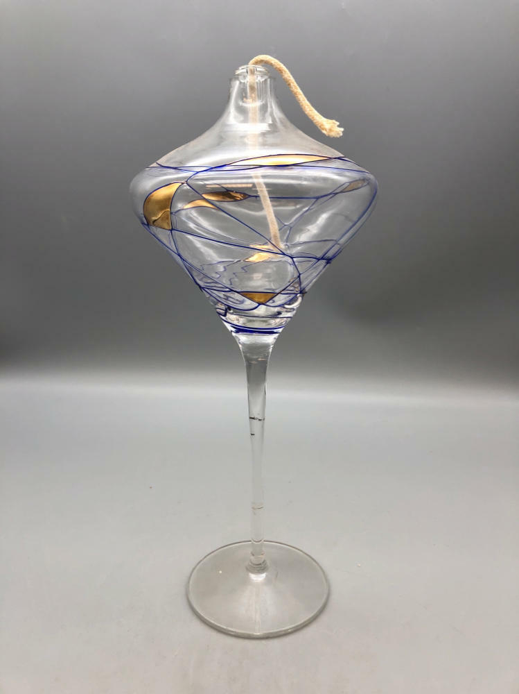 oil burning votive glass with blue detail