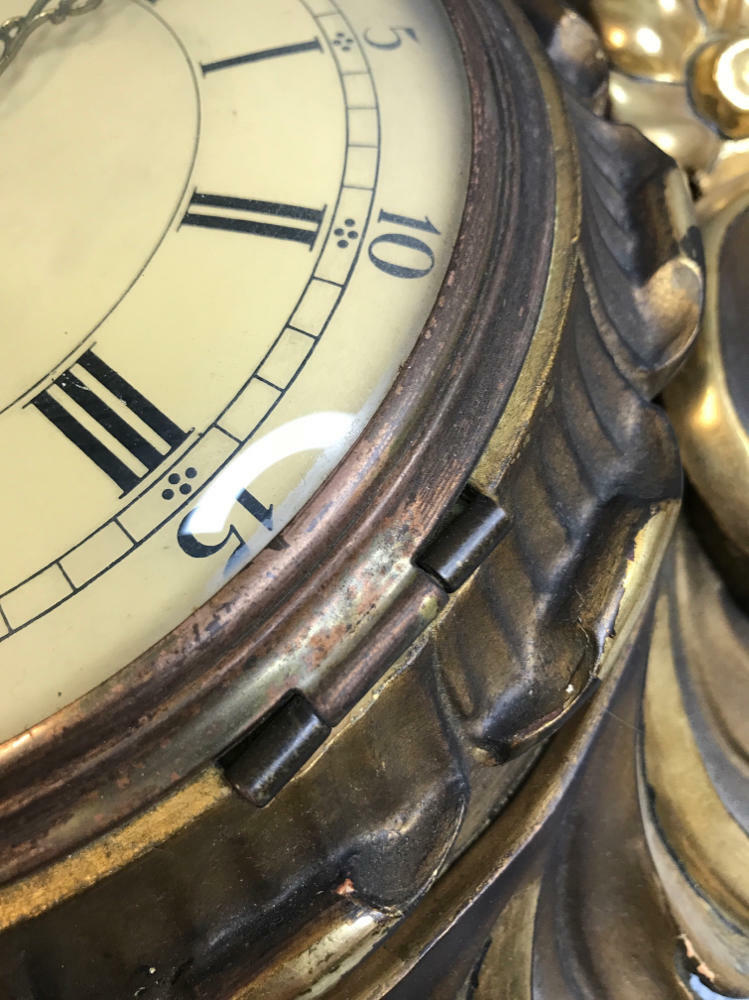 Westerstrand Swedish Hand Carved Wooden Gold Wall Hanging Clock Rococo Style - Good