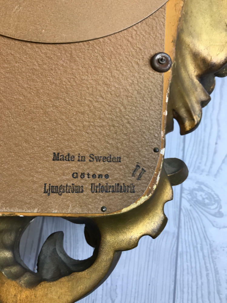 Westerstrand Swedish Hand Carved Wooden Gold Wall Hanging Clock Rococo Style - Good