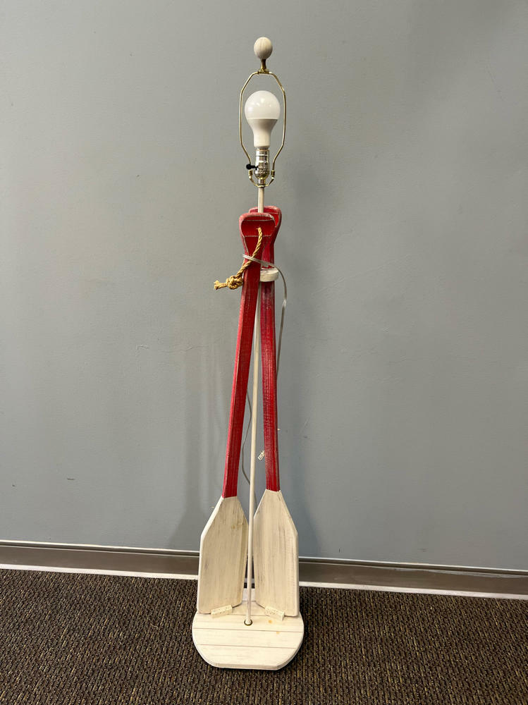 Coastal Floor Lamp 2 Paddles Red Accent with Rope No Shade - Good