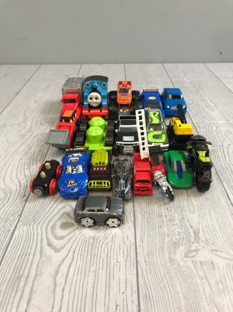 Mixed Lot of Various Toy Cars, Trucks, Lego, Train, Construction, & Motorcycles - Good