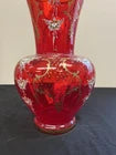 Vintage 14" Venetian Style Ruby Red Gold Gilding Hand Painted Glass Vase