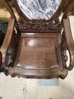 Antique Rosewood Color Chair Intricate Detail Carved Wood Marble Back