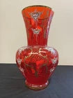 Vintage 14" Venetian Style Ruby Red Gold Gilding Hand Painted Glass Vase
