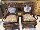 Antique Rosewood Color Chair Intricate Detail Carved Wood Marble Back