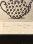 Pair of Cute Teapot and Teacup Drawings - Signed By Artist - Black Frames
