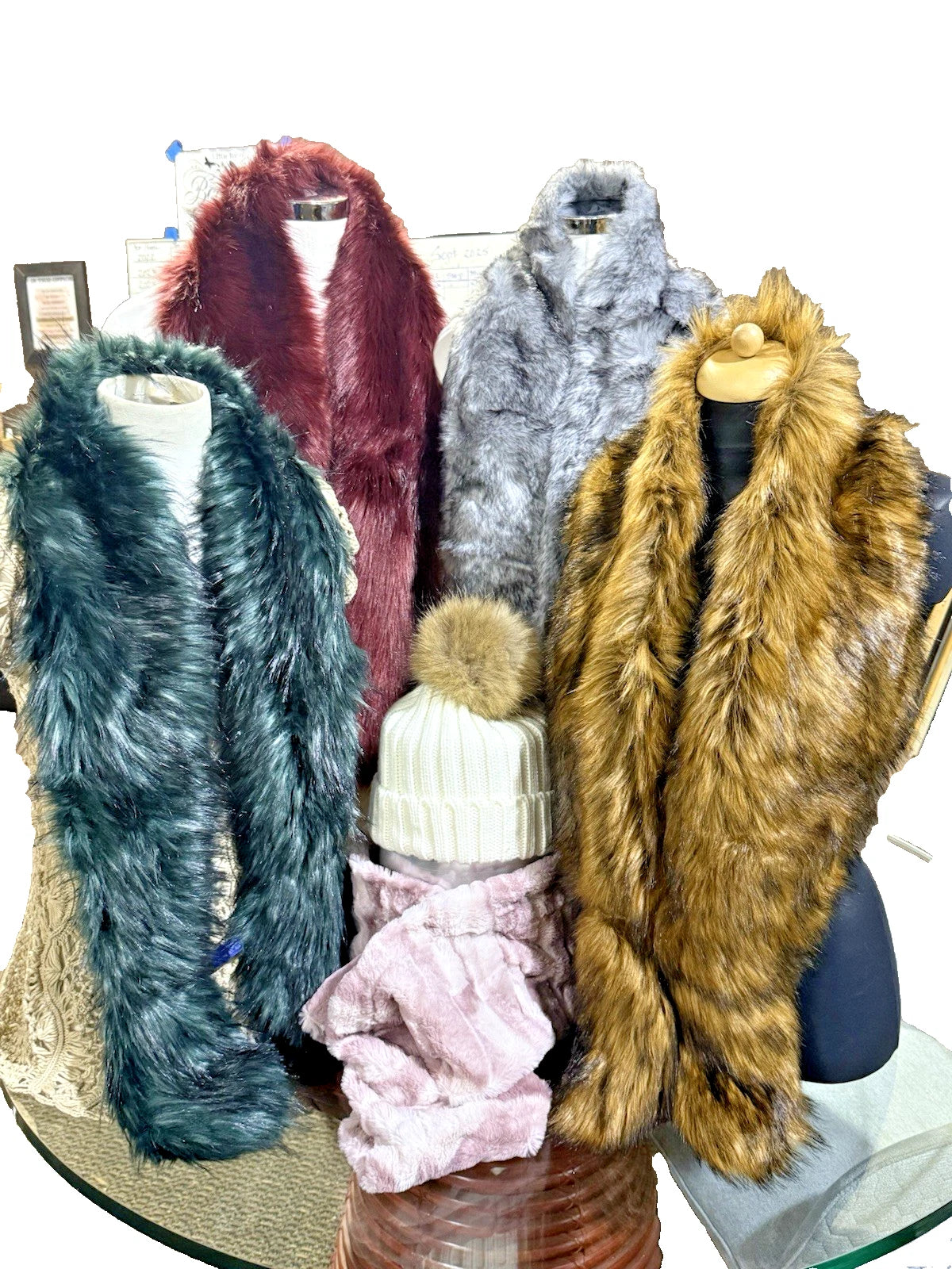 Lot of 3 BRAND NEW Faux Fur Scarves & Wraps Variety of Styles, Patterns, & Color