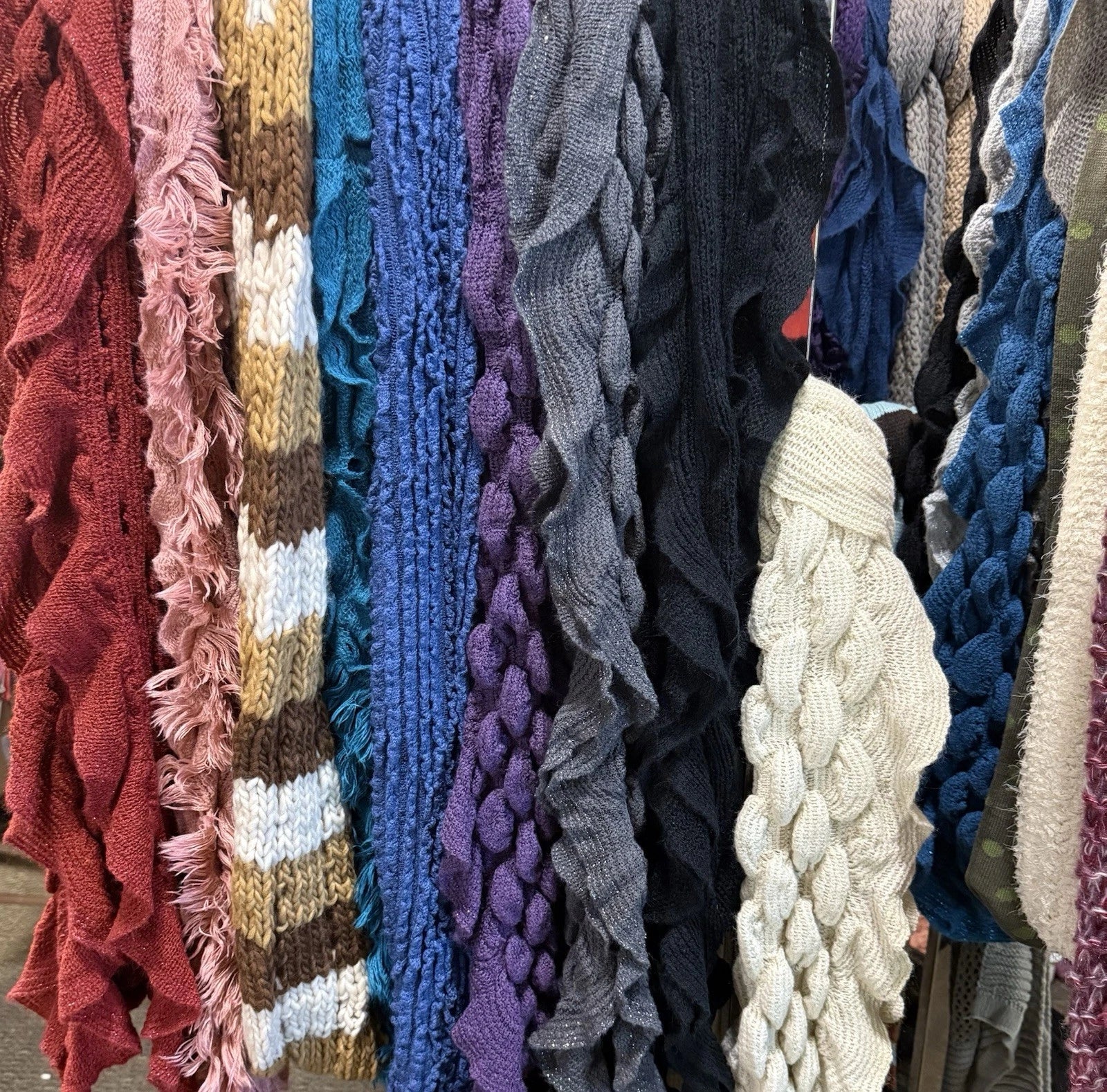 Lot of 25 NEW Winter Scarves Mixed Materials, Colors, & Sizes
