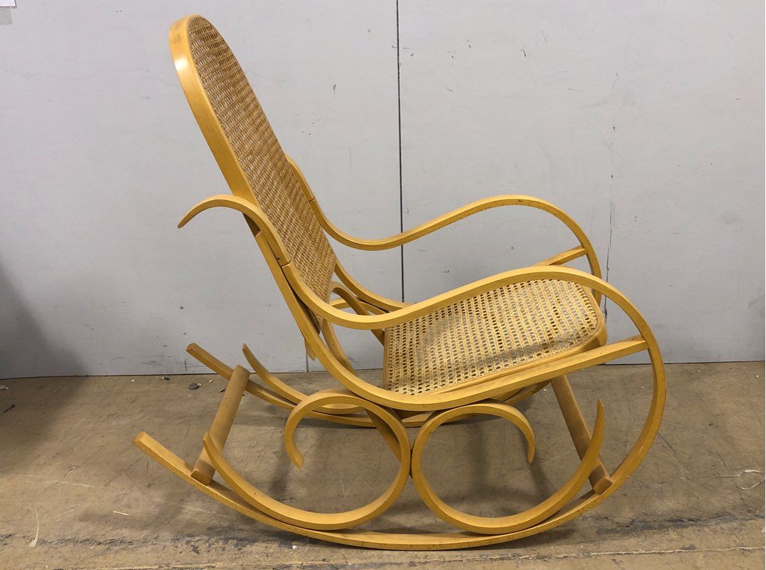 Luigi Crassevig Italian Bentwood Rocking Chair with Woven Cane Seat - 1970s