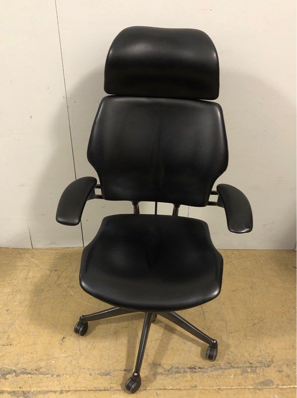 Leather Humanscale Freedom Task Chair with Headrest - Black Leather