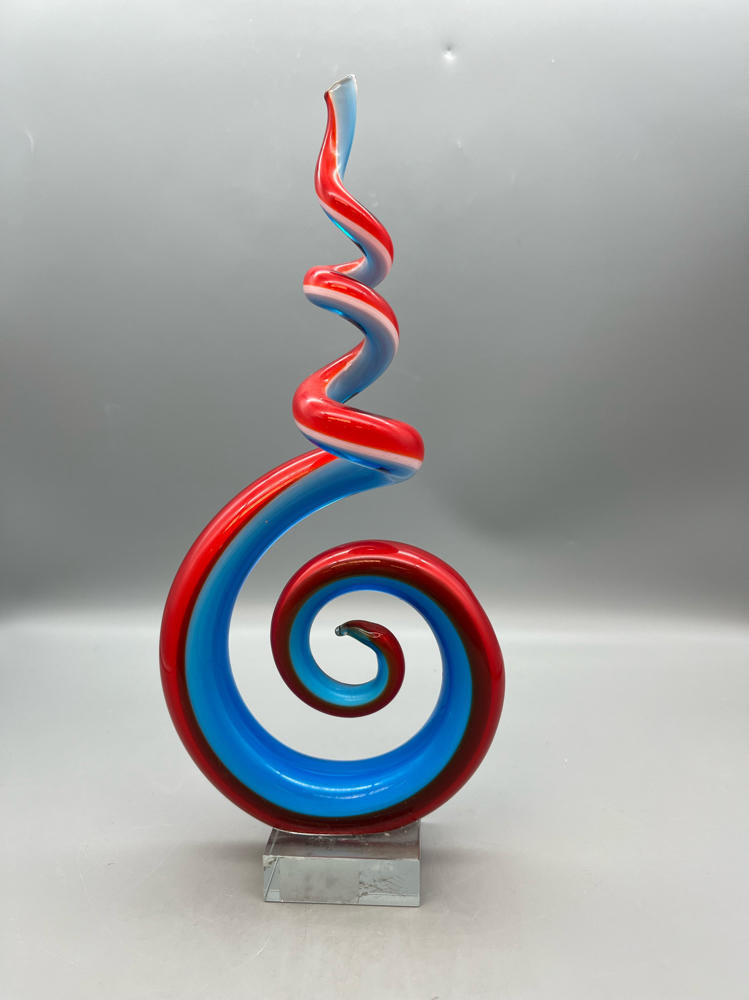 Murano Glass “Swirl” Sculpture Italy c. 1970 Murano Glass sculpture Block Base