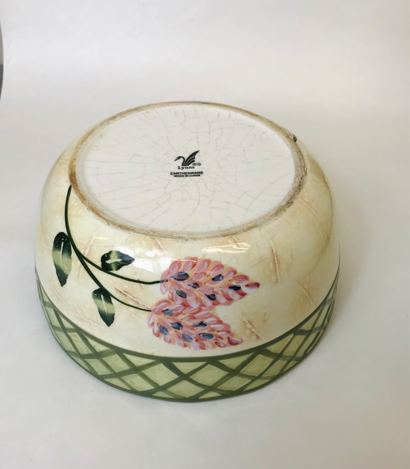 Earthenware Decorative Ceramic Serving Bowl 10.5" x 10.5" - Green Beige and Pink