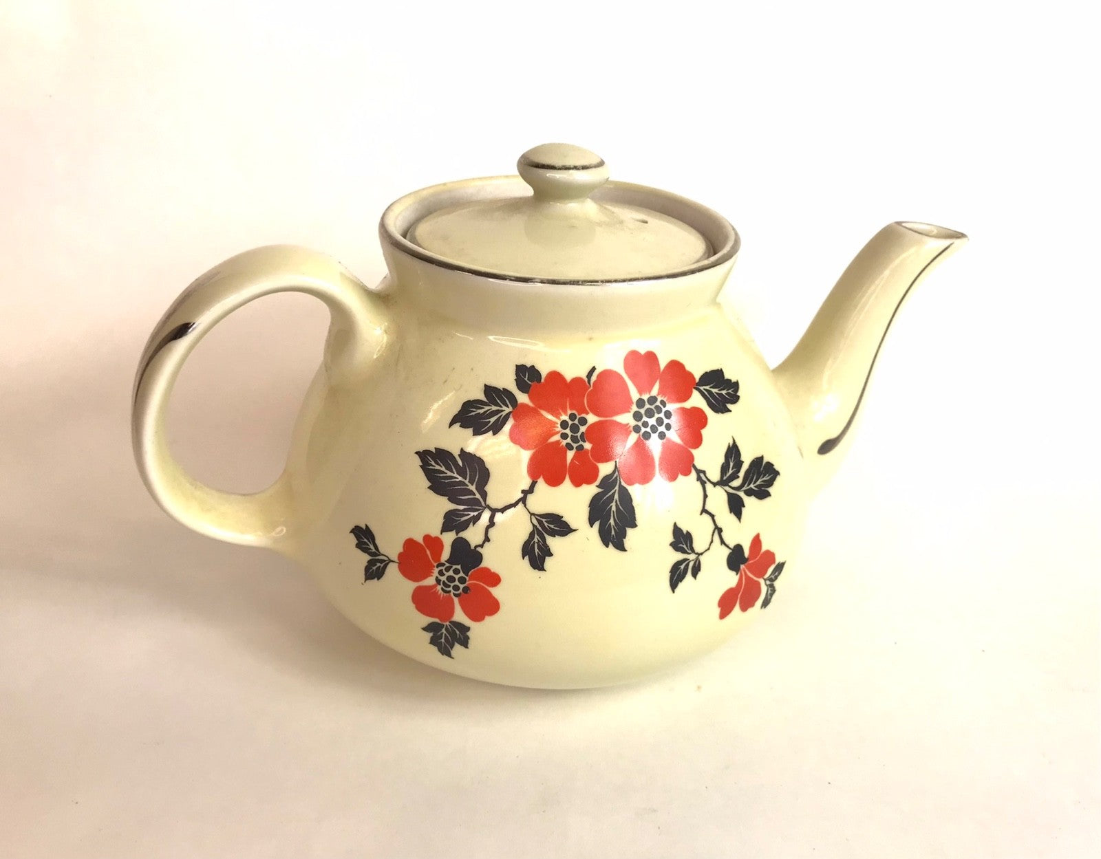 Hall's Superior China Company Teapot in Vibrant Red Poppy Pattern with Lid