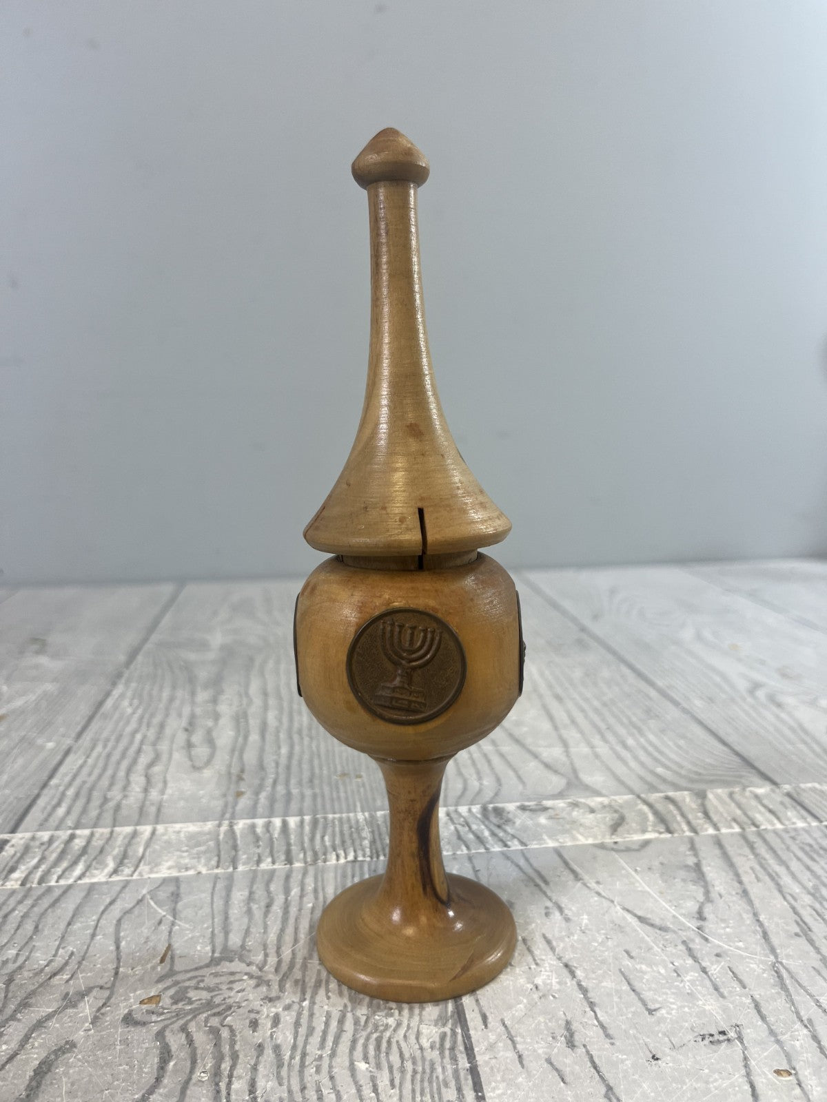 Vintage 60s Jewish Judaica Besamin Tower Made of Olive Wood for Havdalah Incense