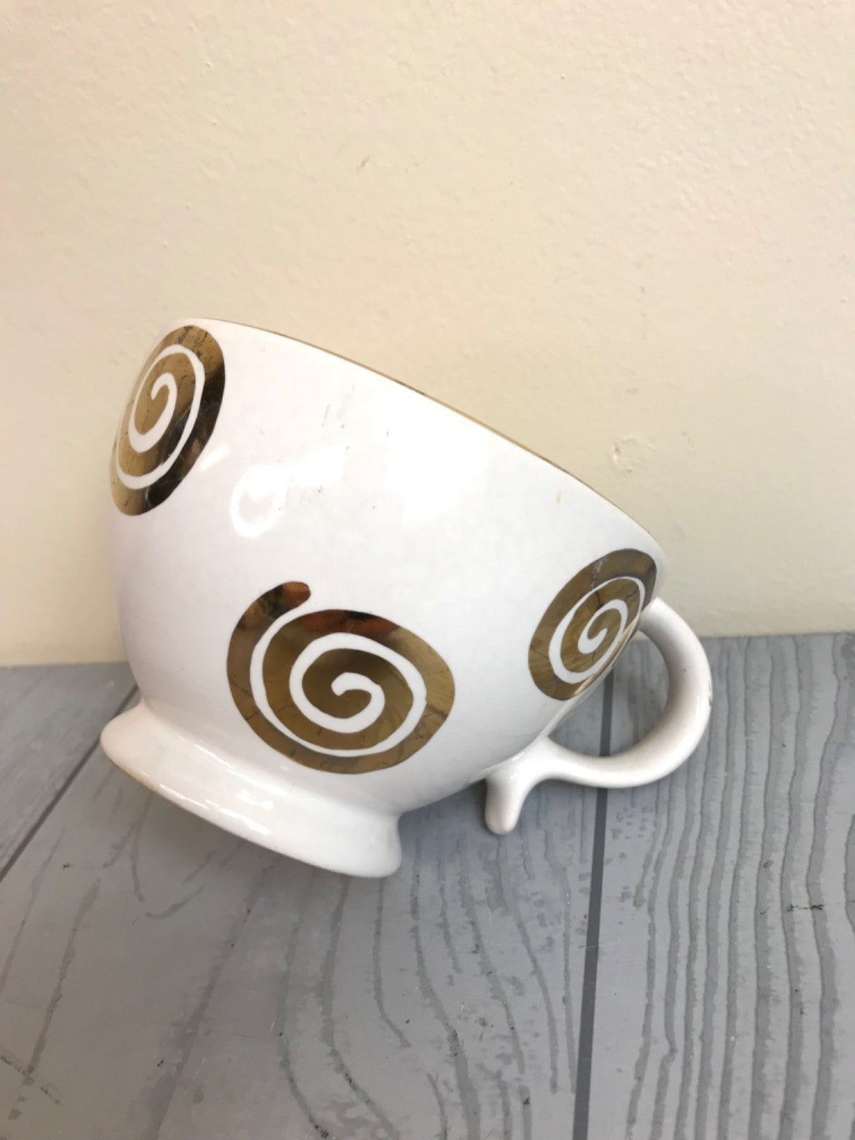 Ceramic White with Gold Swirl " Tea for One " Set with Modern Design- Pot + Cup