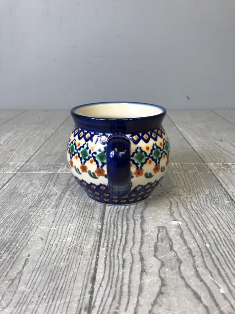 Polish Boleslawiec Pottery Pair of Bowls Cobalt Blue, Sage Green, & Ferrous Red